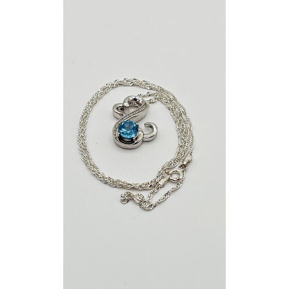 Designer JWBR Silver 925 Blue Topaz Moissanaite Heart Pendant Twist Rope Chain - Picture 2 of 10